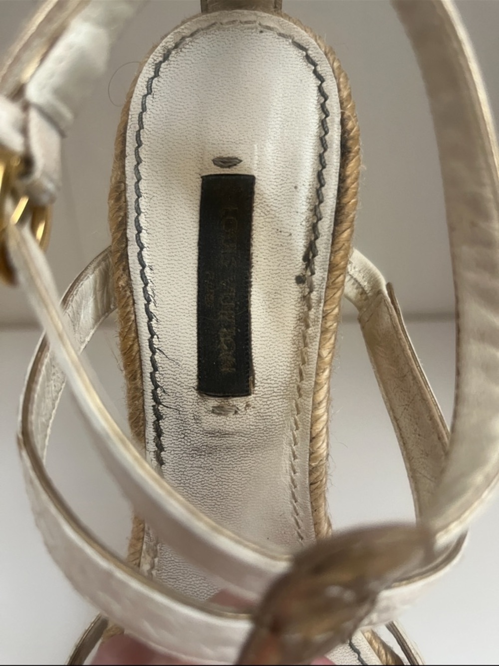 Louis Vuitton White and Gold Espadrille Wedge Sandals 6 - Picture 7 of 15